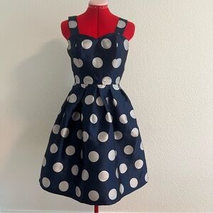 Chi Chi London Blue White Polka Dot Pleated A-Line Dress Size 4